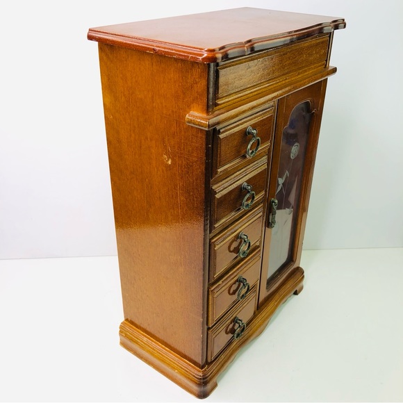 Vintage Wooden Treasure Chest Jewelry Storage Box Trinket Drawers Mirror Closet - Picture 5 of 11